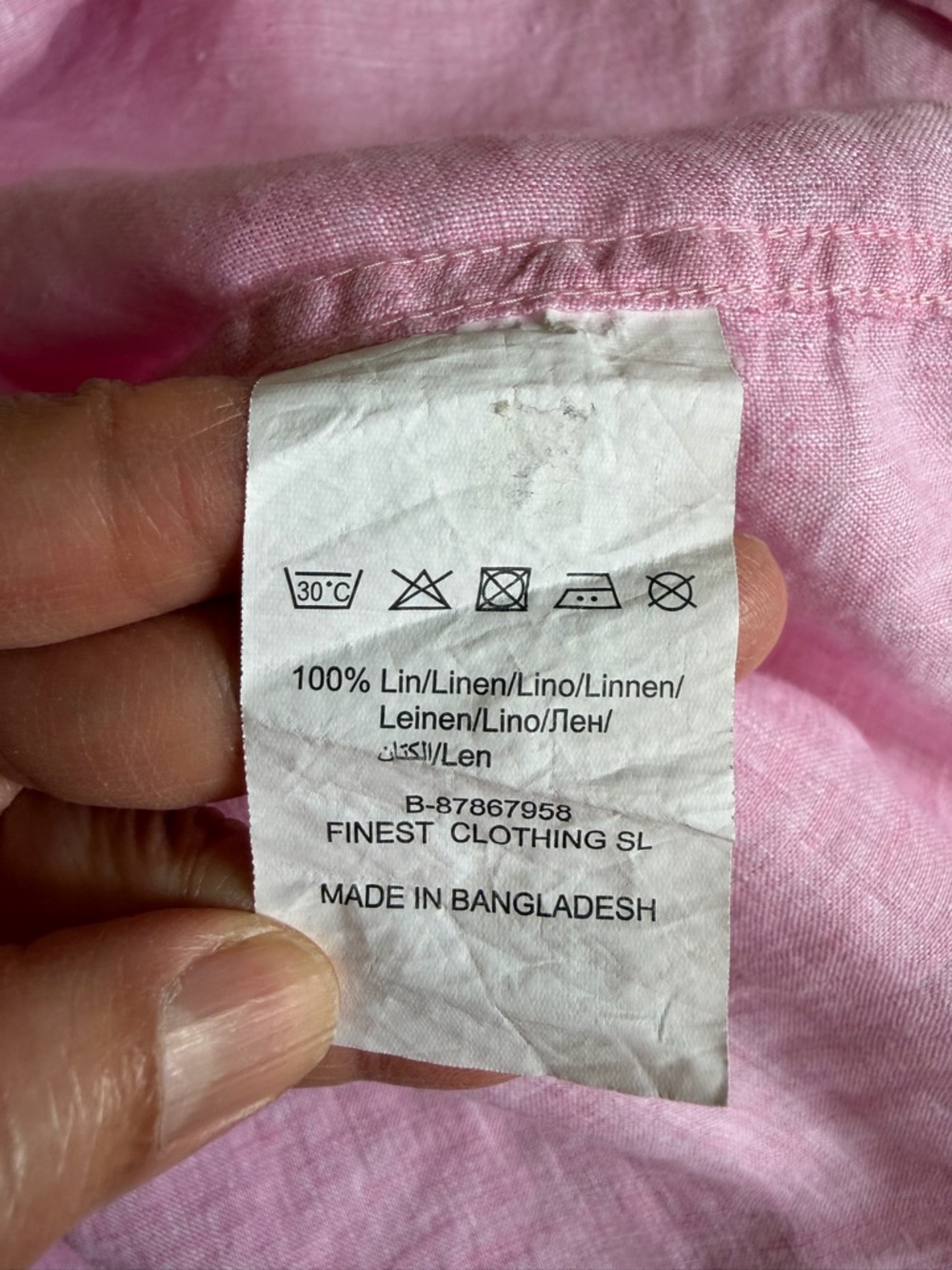 Blue coast 100% linen Men's Pink mandarin Collar shirt - Picture 6 of 8
